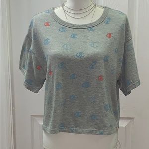 Champion grey Tshirt with blue and peach accent